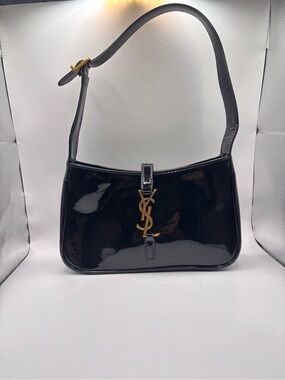 Saint Laurent Black Patent Leather Logo Shoulder Bag